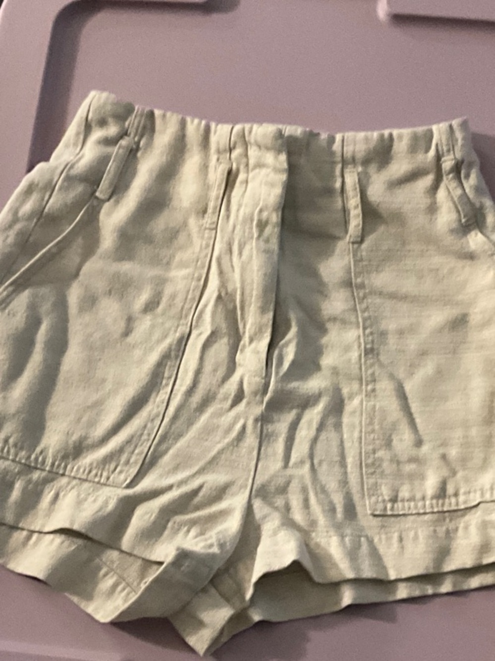 H&M High-Waist Cream Linen-Look Utility Shorts